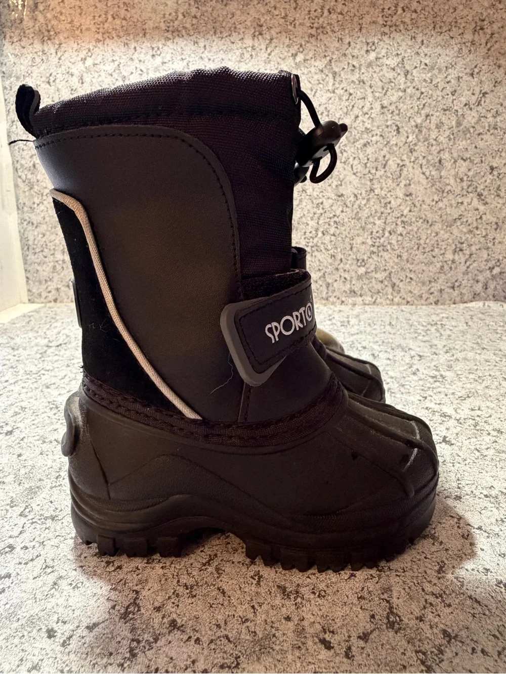 Sportos Kids Black Waterproof Winter Snow Boots. Durable Weather Gear. Sz S 5-6